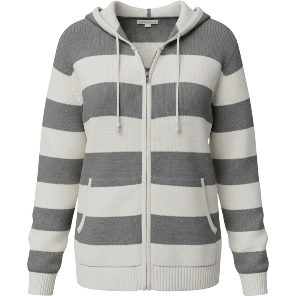 Aeropostale Striped Full Zip Knit Hoodie Sweater Grey White XXL Womens